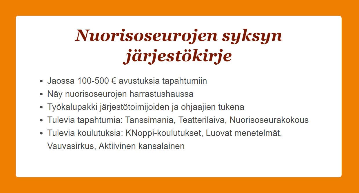 Järjestön uutiskirje 3/2017: Avustuksia jaossa | Näy harrastushaussa | Työkalupakki tukena