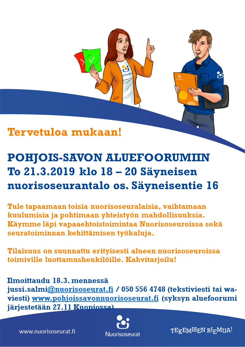 Tule mukaan Pohjois-Savon nuorisoseurojen aluefoorumiin Säyneisiin 21.3.2019
