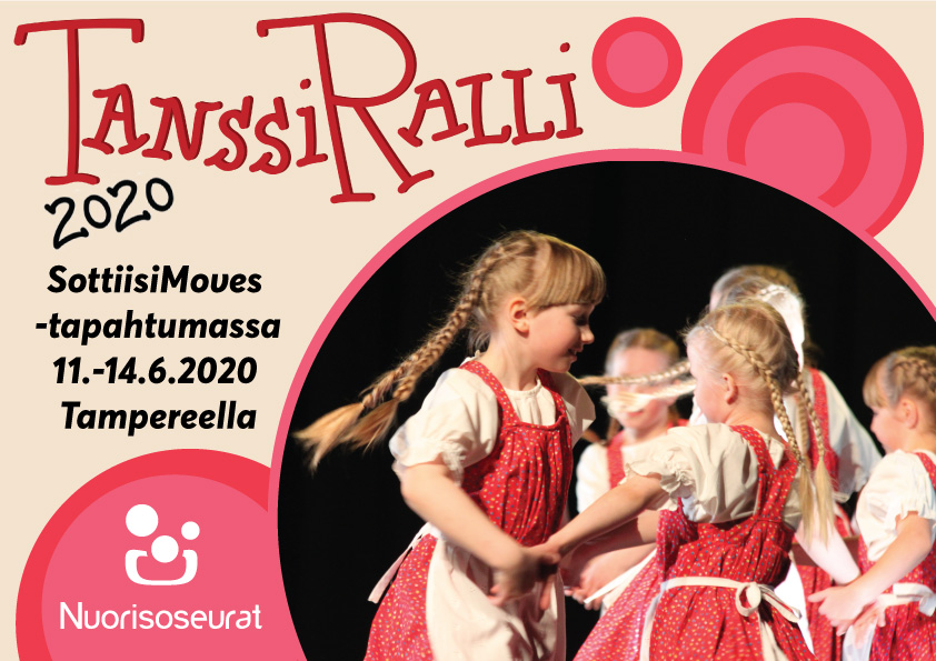Tanssiralli2020 Iloisia lapsia feresit päällä ja letit liehuen tanssimassa kansantanssia.